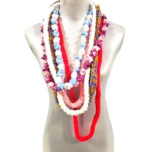 Hawaiian Lei Necklaces Colorful Handmade Lot Of 6 Braided Yarn Paper Stars Grad